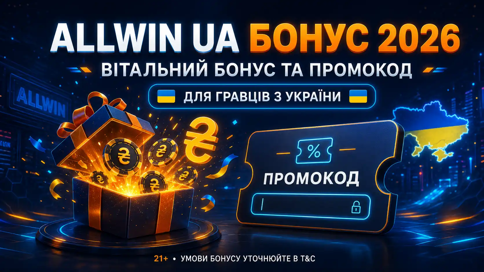 Allwin UA бонус 2026 — вітальний бонус та промокод для українських гравців